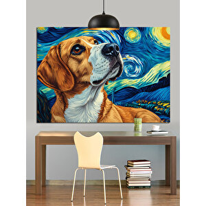 Yıldızlı Gökyüzünde Beagle Köpek Dekoratif Kanvas - Mdf Ahşap Tablo