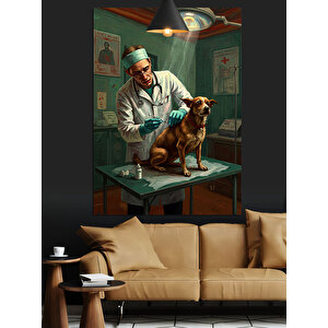 Veteriner Köpek Muayene Dekoratif Kanvas - Mdf Ahşap Tablo