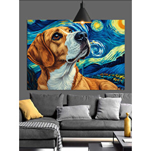 Yıldızlı Gökyüzünde Beagle Köpek Dekoratif Kanvas - Mdf Ahşap Tablo 25x35 cm