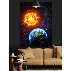 Güneş Dünya Patlama Dekoratif Kanvas - Mdf Ahşap Tablo 50x70 cm