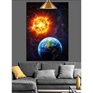 Güneş Dünya Patlama Dekoratif Kanvas - Mdf Ahşap Tablo 50x70 cm