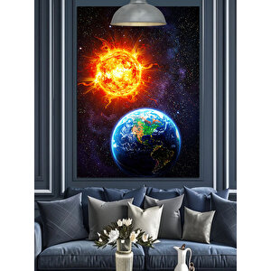 Güneş Dünya Patlama Dekoratif Kanvas - Mdf Ahşap Tablo 50x70 cm