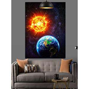 Güneş Dünya Patlama Dekoratif Kanvas - Mdf Ahşap Tablo