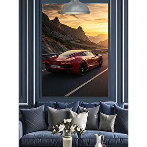 Kırmızı Spor Araba Dekoratif Kanvas - Mdf Ahşap Tablo