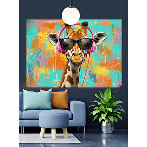 Güneş Gözlüklü Renkli Zürafa Dekoratif Kanvas - Mdf Ahşap Tablo 35x50 cm