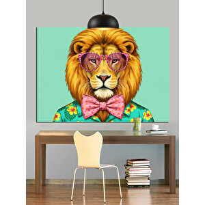 Gözlüklü Renkli Aslan Portresi Dekoratif Kanvas - Mdf Ahşap Tablo 50x70 cm