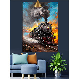 Buharlı Kara Tren Dekoratif Kanvas - Mdf Ahşap Tablo 35x50 cm