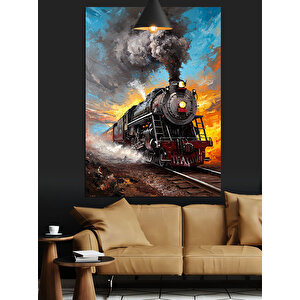 Buharlı Kara Tren Dekoratif Kanvas - Mdf Ahşap Tablo 35x50 cm