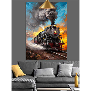 Buharlı Kara Tren Dekoratif Kanvas - Mdf Ahşap Tablo 35x50 cm