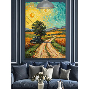 Araba Yolu Manzara Dekoratif Kanvas - Mdf Ahşap Tablo 70x100 cm