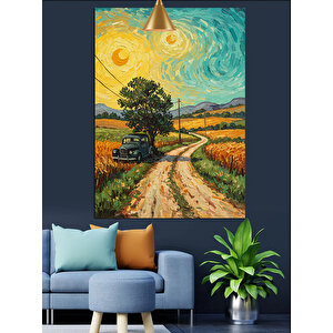 Araba Yolu Manzara Dekoratif Kanvas - Mdf Ahşap Tablo 70x100 cm