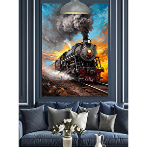 Buharlı Kara Tren Dekoratif Kanvas - Mdf Ahşap Tablo