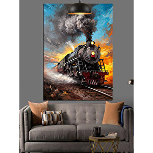 Buharlı Kara Tren Dekoratif Kanvas - Mdf Ahşap Tablo