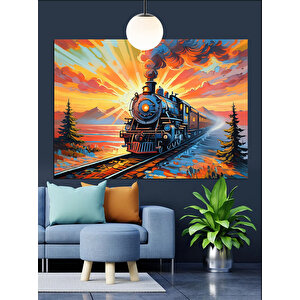 Dağlar Önünde Buharlı Tren Dekoratif Kanvas - Mdf Ahşap Tablo