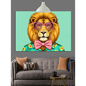 Gözlüklü Renkli Aslan Portresi Dekoratif Kanvas - Mdf Ahşap Tablo 70x100 cm