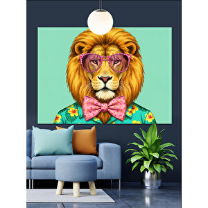 Gözlüklü Renkli Aslan Portresi Dekoratif Kanvas - Mdf Ahşap Tablo 70x100 cm