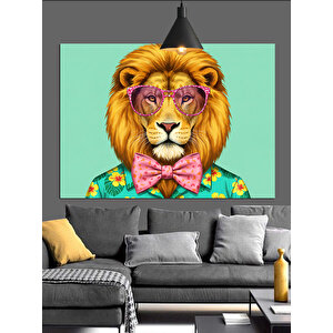 Gözlüklü Renkli Aslan Portresi Dekoratif Kanvas - Mdf Ahşap Tablo