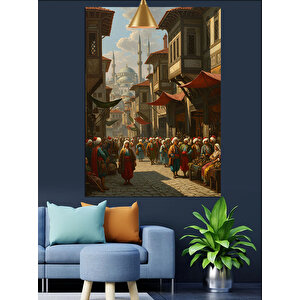 Osmanlı Sokak Kalabalık Dekoratif Kanvas - Mdf Ahşap Tablo 25x35 cm