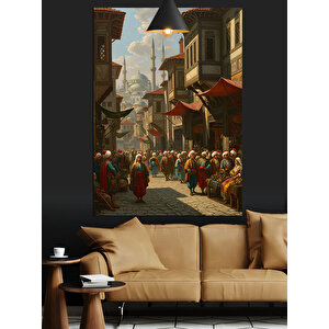 Osmanlı Sokak Kalabalık Dekoratif Kanvas - Mdf Ahşap Tablo