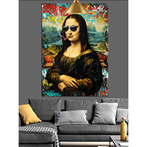 Güneş Gözlüklü Mona Lisa Dekoratif Kanvas - Mdf Ahşap Tablo