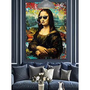 Güneş Gözlüklü Mona Lisa Dekoratif Kanvas - Mdf Ahşap Tablo