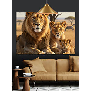 Afrika Savanında Aslan Ailesi Dekoratif Kanvas - Mdf Ahşap Tablo 70x100 cm