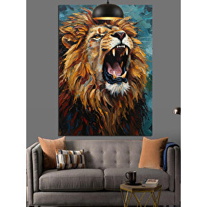 Kükreyen Aslan Portre Dekoratif Kanvas - Mdf Ahşap Tablo 35x50 cm