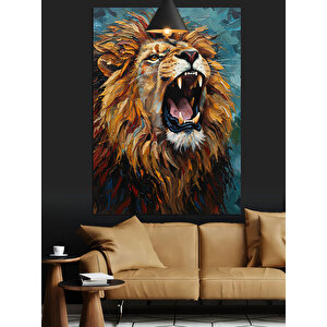 Kükreyen Aslan Portre Dekoratif Kanvas - Mdf Ahşap Tablo 35x50 cm