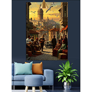 Galata Sokak Hayatı Dekoratif Kanvas - Mdf Ahşap Tablo