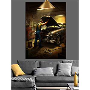 Klasik Araba Tamir Dekoratif Kanvas - Mdf Ahşap Tablo 25x35 cm