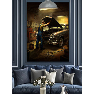 Klasik Araba Tamir Dekoratif Kanvas - Mdf Ahşap Tablo 25x35 cm