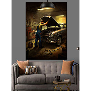 Klasik Araba Tamir Dekoratif Kanvas - Mdf Ahşap Tablo 25x35 cm