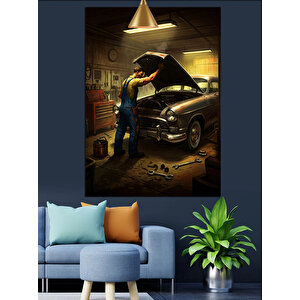 Klasik Araba Tamir Dekoratif Kanvas - Mdf Ahşap Tablo