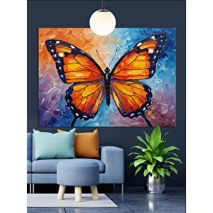 Turuncu Kanatlı Renkli Kelebek Dekoratif Kanvas - Mdf Ahşap Tablo 25x35 cm