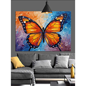 Turuncu Kanatlı Renkli Kelebek Dekoratif Kanvas - Mdf Ahşap Tablo 25x35 cm