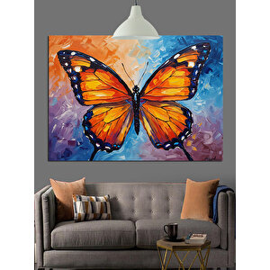 Turuncu Kanatlı Renkli Kelebek Dekoratif Kanvas - Mdf Ahşap Tablo