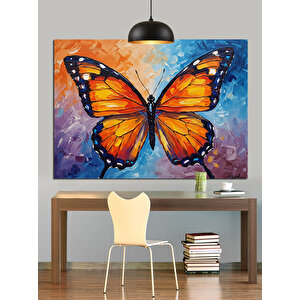 Turuncu Kanatlı Renkli Kelebek Dekoratif Kanvas - Mdf Ahşap Tablo