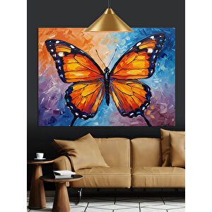 Turuncu Kanatlı Renkli Kelebek Dekoratif Kanvas - Mdf Ahşap Tablo 35x50 cm