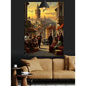 Galata Sokak Hayatı Dekoratif Kanvas - Mdf Ahşap Tablo 70x100 cm