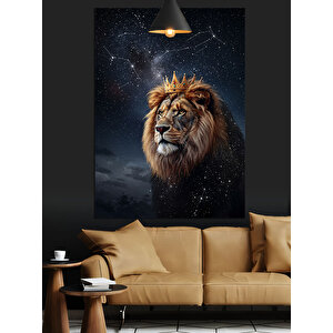 Gece Taçlı Aslan Dekoratif Kanvas - Mdf Ahşap Tablo