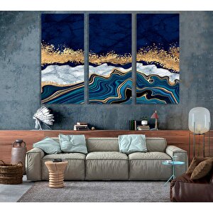 Mavi Altın Soyut Kanvas Baskısı; Lüks Mermer Sanatı