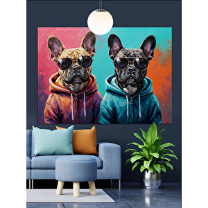 Kapüşonlu Giyimli İki Köpek Dekoratif Kanvas - Mdf Ahşap Tablo