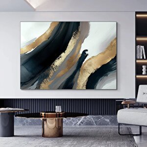 Gri Altın Soyut Kanvas Baskı; Mermer Sanatı 100x200 cm