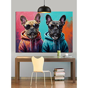 Kapüşonlu Giyimli İki Köpek Dekoratif Kanvas - Mdf Ahşap Tablo