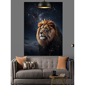Gece Taçlı Aslan Dekoratif Kanvas - Mdf Ahşap Tablo 50x70 cm