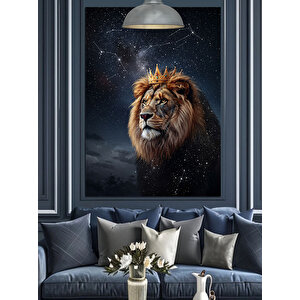 Gece Taçlı Aslan Dekoratif Kanvas - Mdf Ahşap Tablo 35x50 cm
