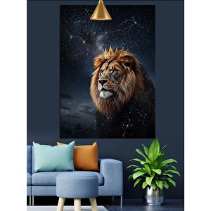 Gece Taçlı Aslan Dekoratif Kanvas - Mdf Ahşap Tablo 35x50 cm