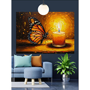 Kelebek Ve Yanan Mum Dekoratif Kanvas - Mdf Ahşap Tablo 25x35 cm