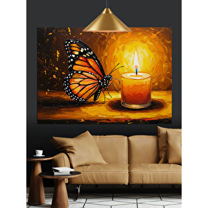 Kelebek Ve Yanan Mum Dekoratif Kanvas - Mdf Ahşap Tablo 25x35 cm