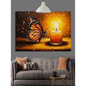 Kelebek Ve Yanan Mum Dekoratif Kanvas - Mdf Ahşap Tablo